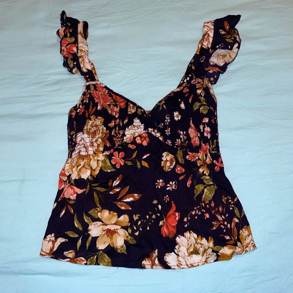 NWOT floral ruffle strap top